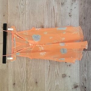 Vintage Orange Tropical Print Babydoll with Matching Thong Size Small